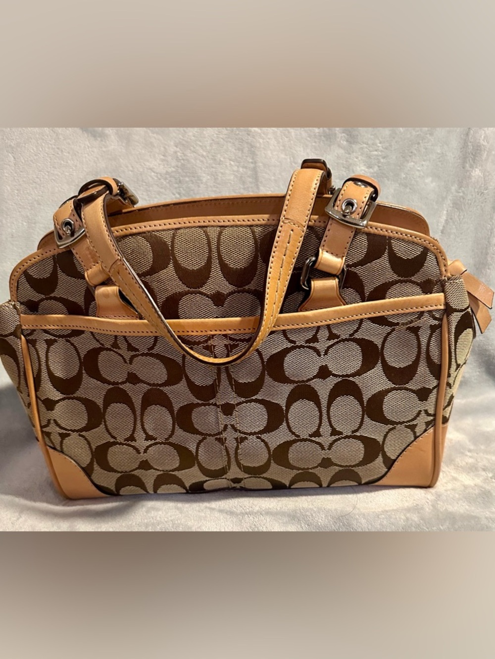 Vintage Y2K COACH 6828 Khaki Signature Mini Satchel Tan Tassel - Picture 2 of 8